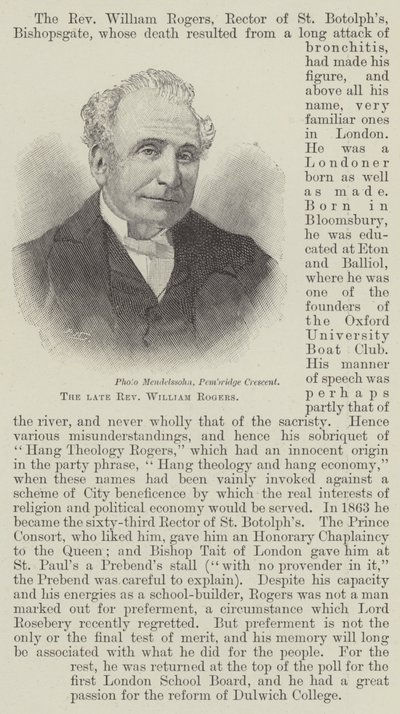 Le défunt Révérend William Rogers (gravure) - English School