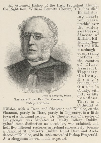 Feu le très révérend Dr Chester, évêque de Killaloe (gravure) - English School