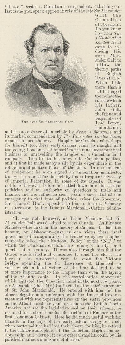 Feu Sir Alexander Galt (gravure) - English School