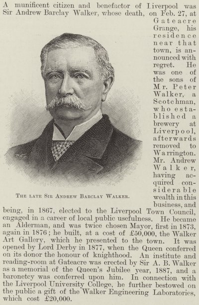 Le défunt Sir Andrew Barclay Walker (gravure) - English School