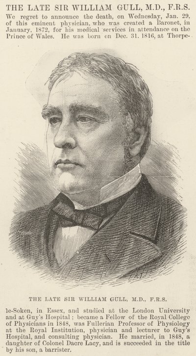 Feu Sir William Gull, MD, FRS (gravure) - English School
