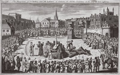 Le martyre du Dr Ridley et de M. Latimer à Oxford, le Dr Smith prêchant au moment de leur souffrance, illustration tirée de 