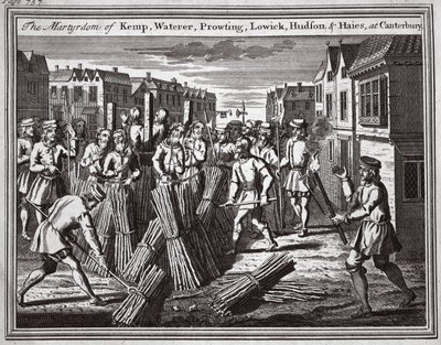 Le martyre de Kemp, Waterer, Prowting, Lowick, Hudson et Haies à Canterbury, illustration tirée de 
