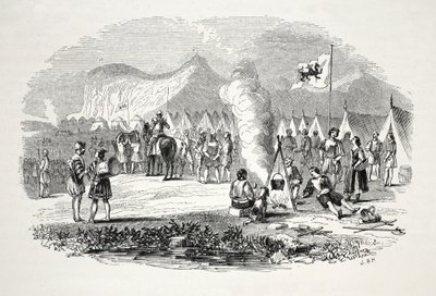 La rencontre des chefs du nord et du sud du Pays de Galles aux collines de Breiddyn, en route vers Bosworth-field, publié au 19ème siècle (gravure sur acier) - English School