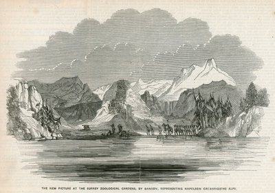 Le nouveau tableau aux Surrey Zoological Gardens, par Danson, représentant Napoléon traversant les Alpes - English School