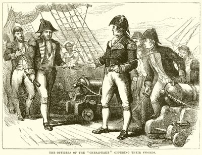 Les officiers du Chesapeake offrant leurs épées - English School