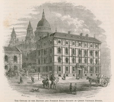 Les bureaux de la British and Foreign Bible Society dans Queen Victoria Street, Londres - English School