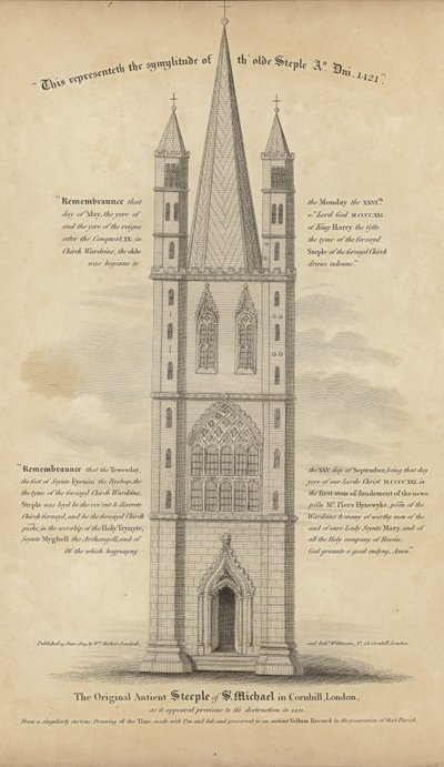 Le clocher ancien original de St Michael à Cornhill - English School