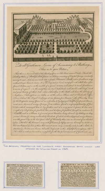 Le prospectus original pour le premier bain de natation de Londres - English School