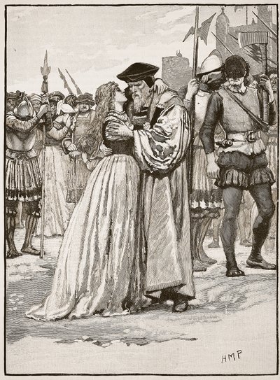 La séparation de Sir Thomas More et de sa fille, illustration de Cassells Illustrated History of England - English School