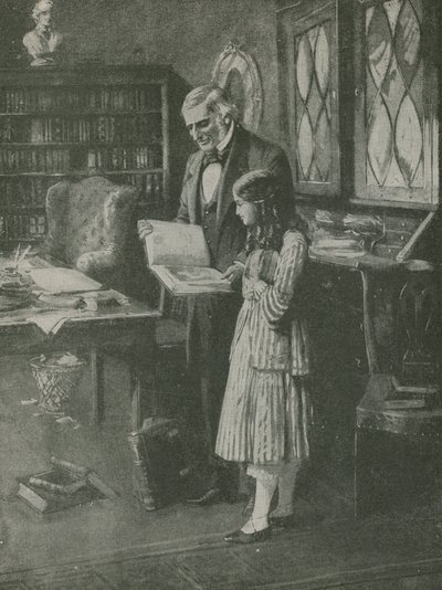 Le philosophe et la petite fille parmi les livres - English School