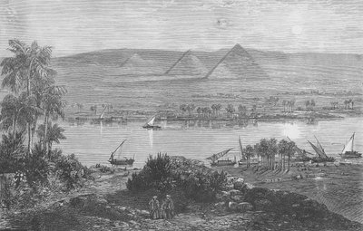 Les pyramides de Gizeh, depuis la rive est du Nil - English School