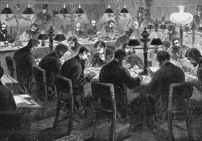 La salle des reporters à la Chambre des communes - English School