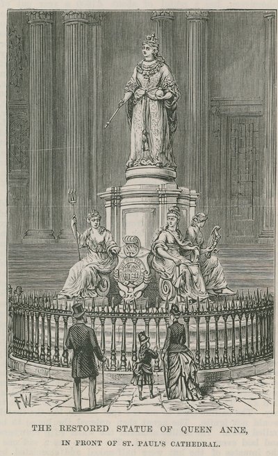 La statue restaurée de la reine Anne - English School