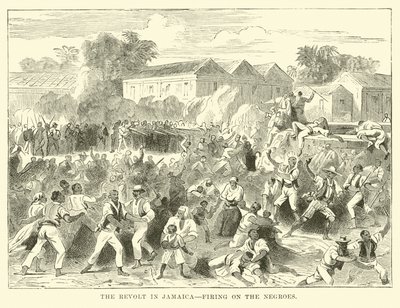Révolte en Jamaïque, tir sur les Noirs (gravure) - English School
