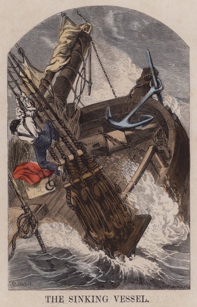 Le navire qui coule (gravure en couleur) - English School
