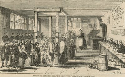 Les soupes populaires pour les pauvres démunis, Leicester Square, Londres - English School
