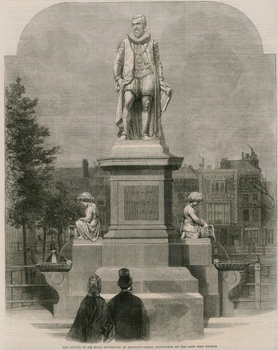 La statue de Sir Hugh Myddleton à Islington Green, sculptée par feu John Thomas (gravure) - English School