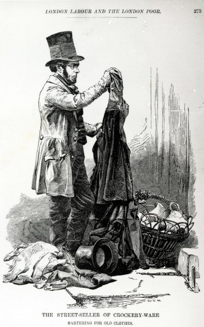 Le vendeur de vaisselle échangeant des vêtements usagés, vers 1840 - English School