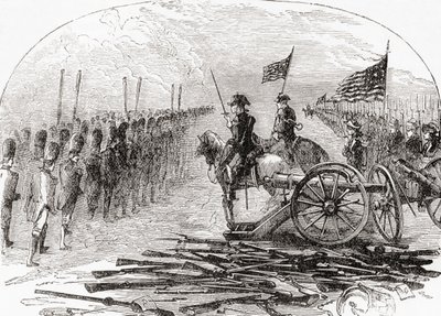 La reddition du général Burgoyne après la deuxième bataille de Saratoga - English School