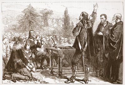 Le serment et la signature du Covenant national dans le cimetière de Greyfriars, Édimbourg, illustration de L
