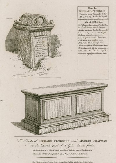 Les tombes de Richard Pendrell et George Chapman dans le cimetière de St Giles in the Fields, Londres - English School