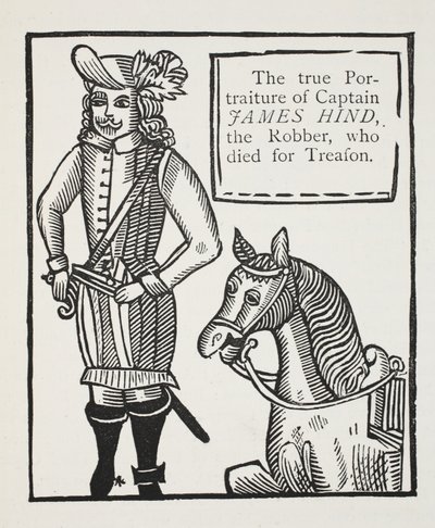 Le véritable portrait du capitaine James Hind, le voleur, mort pour trahison, illustration de Chap-books du XVIIIe siècle par John Ashton, pub. 1882 - English School
