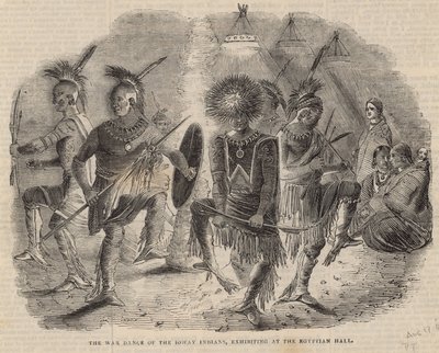 La danse de guerre des Indiens Ioway, exposée au Egyptian Hall - English School