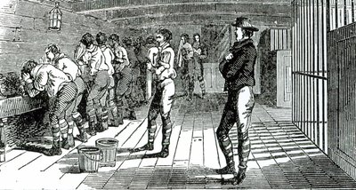 La salle de lavage sous les ponts - syndicalistes condamnés transportés en Australie, illustré dans Les Martyrs de Tolpuddle, publié par le Congrès des syndicats, 1834 - English School