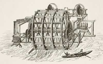 Les travaux hydrauliques du London Bridge, érigés pour la première fois en 1582, tirés de The National and Domestic History of England par William Hickman Smith Aubrey, publié à Londres vers 1890 - English School