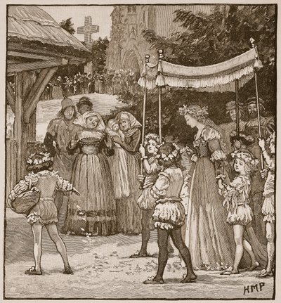 Le mariage de Jack de Newbury : la procession de la mariée, illustration de Cassells Illustrated History of England - English School