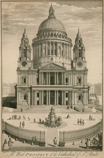 La perspective ouest de la cathédrale Saint-Paul, Londres - English School