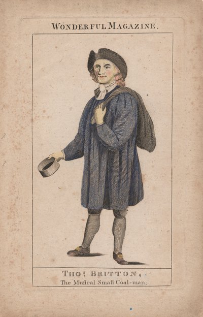 Thomas Britton: Le Petit Charbonnier Musical, illustration du Wonderful Magazine, vers 1764 (gravure coloriée à la main) - English School