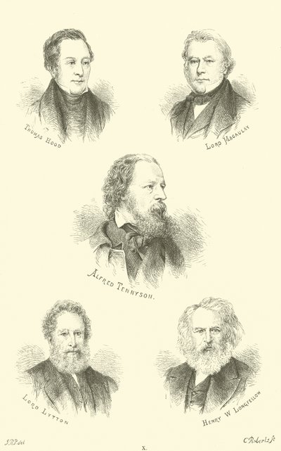 Thomas Hood, Lord Macaulay, Alfred Tennyson, Lord Lytton, Henry W Longfellow - English School