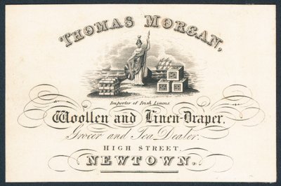 Thomas Morgan, drapier en laine et lin, épicier et marchand de thé, carte de visite - English School