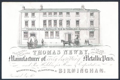 Carte de visite de Thomas Newey, fabricant de stylos métalliques - English School