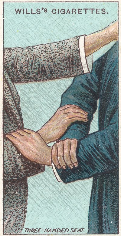 Siège à trois mains, no.21 de la série Premiers Secours des cartes de cigarettes Willss, 1913 - English School