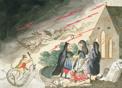 Trois sorcières dans un cimetière, vers 1790s - English School