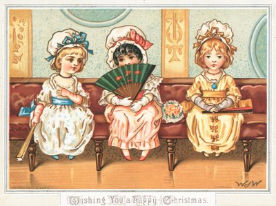 Trois filles attendant, carte de Noël - English School