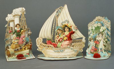 Trois cartes de Saint-Valentin chromolithographiques pop-up, vers 1880-90 - English School