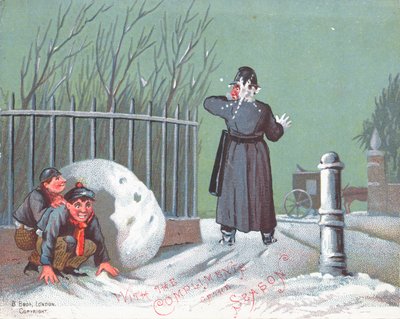 Lancer des boules de neige sur un policier, Carte de Noël - English School