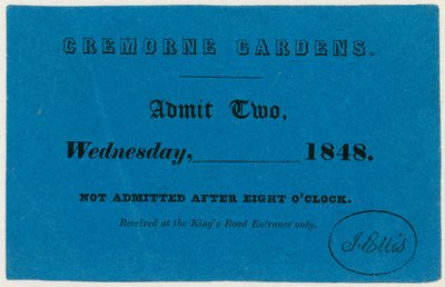 Billet pour le jardin de Cremorne, Londres, 1848 - English School