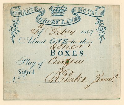 Billet pour le Théâtre de Drury Lane, Londres - English School
