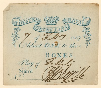 Billet pour le Théâtre de Drury Lane, Londres - English School
