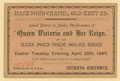 Billet pour une représentation de la Reine Victoria et son règne - English School