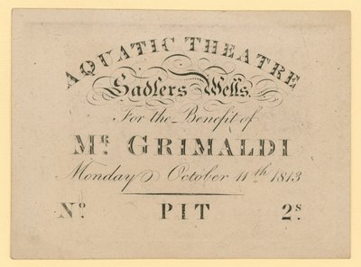 Ticket pour le théâtre aquatique, au bénéfice de M. Grimaldi, 11 octobre 1813 - English School