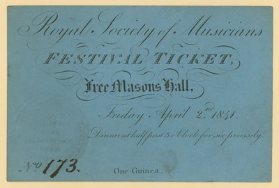 Billet pour le Festival de la Royal Society of Musicians, Free Masons Hall - English School