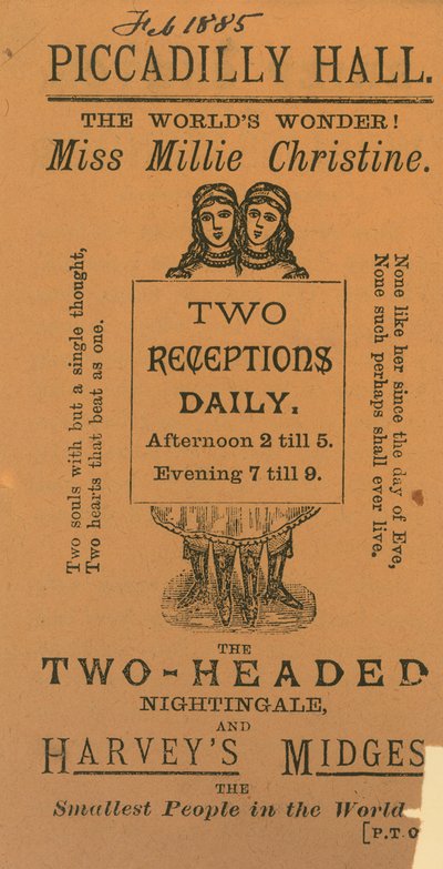 Billet pour visiter Miss Millie Christine, le rossignol à deux têtes - English School