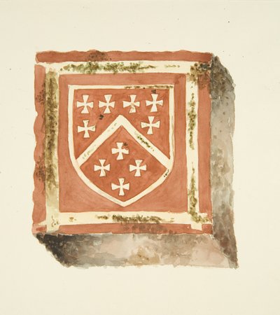 Carreau du sol de la cathédrale de Bristol montrant les armes de Berkeley - English School
