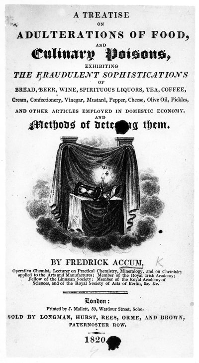 Page de titre de A Treatise on Adulterations of Food and Culinary Poisons par Frederick Accum, publié en 1820 - English School